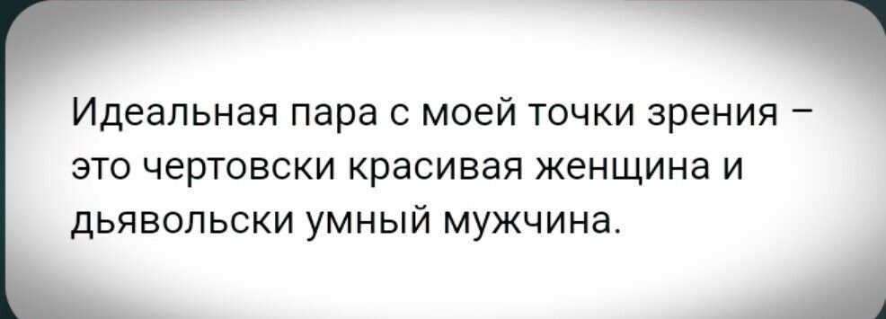 Идеальная пара с моей точки зрения – это чертовски красивая женщина и дьявольски умный мужчина.