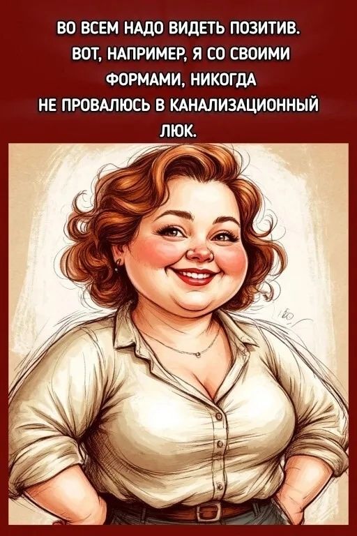 ВО ВСЕМ НУДНО ВИДЕТЬ ПОЗИТИВ. ВОТ, НАПРИМЕР, Я С СОИМИ ФОРМАМИ, НИКОГДА НЕ ПРОВАЛЮСЬ В КАНАЛИЗАЦИОННЫЙ ЛЮК.