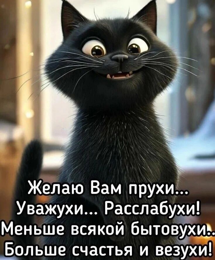 Желаю Вам прухи... Уважухи... Расслабухи! Меньше всякой бытовухи... Больше счастья и везухи!
