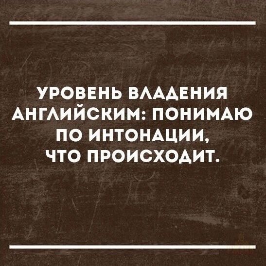 УРОВЕНЬ ВЛАДЕНИЯ АНГЛИЙСКИМ: ПОНИМАЮ ПО ИНТОНАЦИИ, ЧТО ПРОИСХОДИТ.