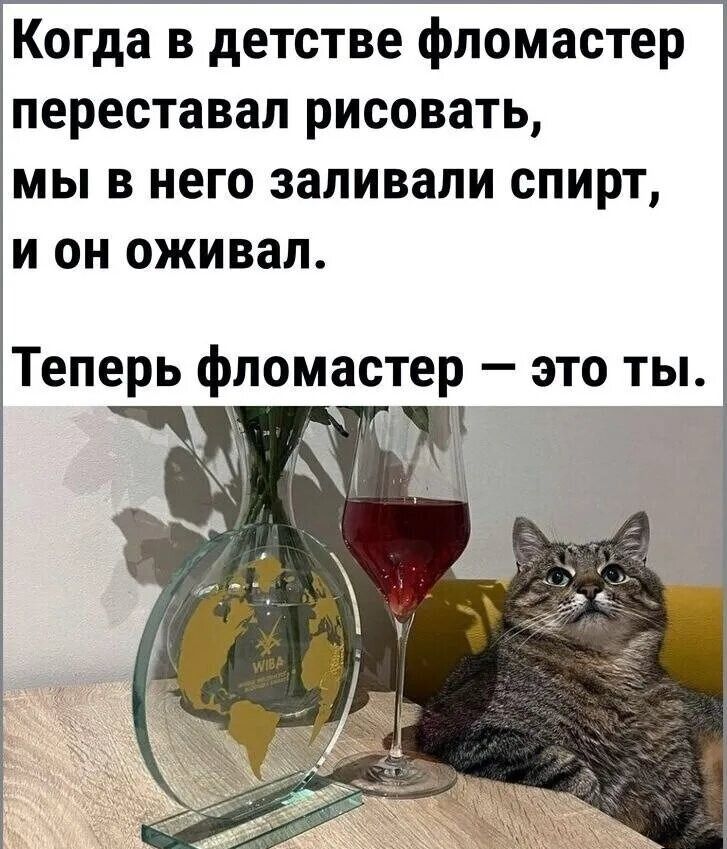 Когда в детстве фломастер переставал рисовать, мы в него заливали спирт, и он оживал.
Теперь фломастер — это ты.