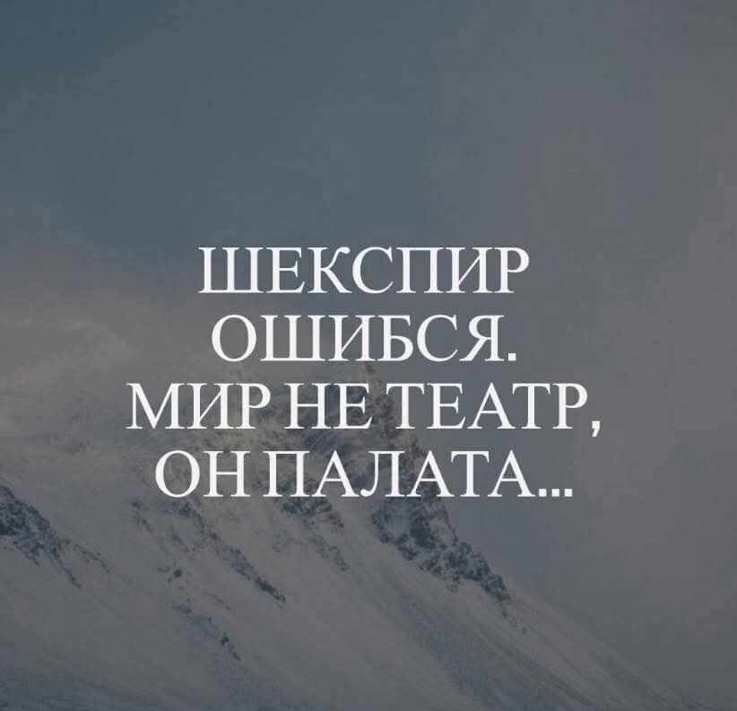 ШЕКСПИР ОШИБСЯ. МИР НЕ ТЕАТР, ОН ПАЛАТА...