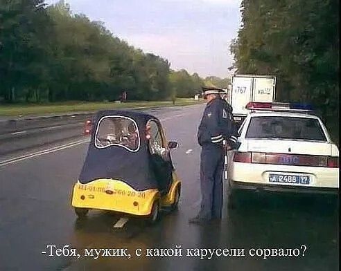 -Тебя, мужик, с какой карусели сорвало?