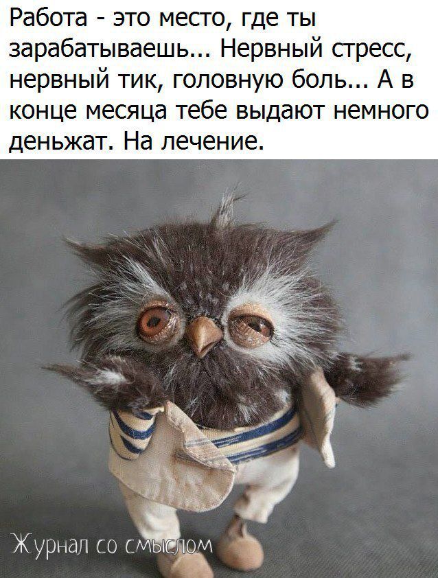 Работа - это место, где ты зарабатываешь... Нервный стресс, нервный тик, головную боль... А в конце месяца тебе выдают немного денежат. На лечение.