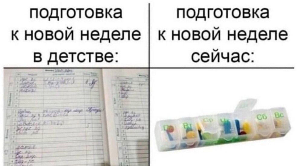 подготовка к новой неделе в детстве:
подготовка к новой неделе сейчас: