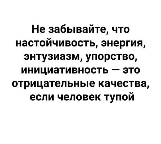 Не забывайте, что настойчивость, энергия, энтузиазм, упорство, инициативность — это отрицательные качества, если человек тупой