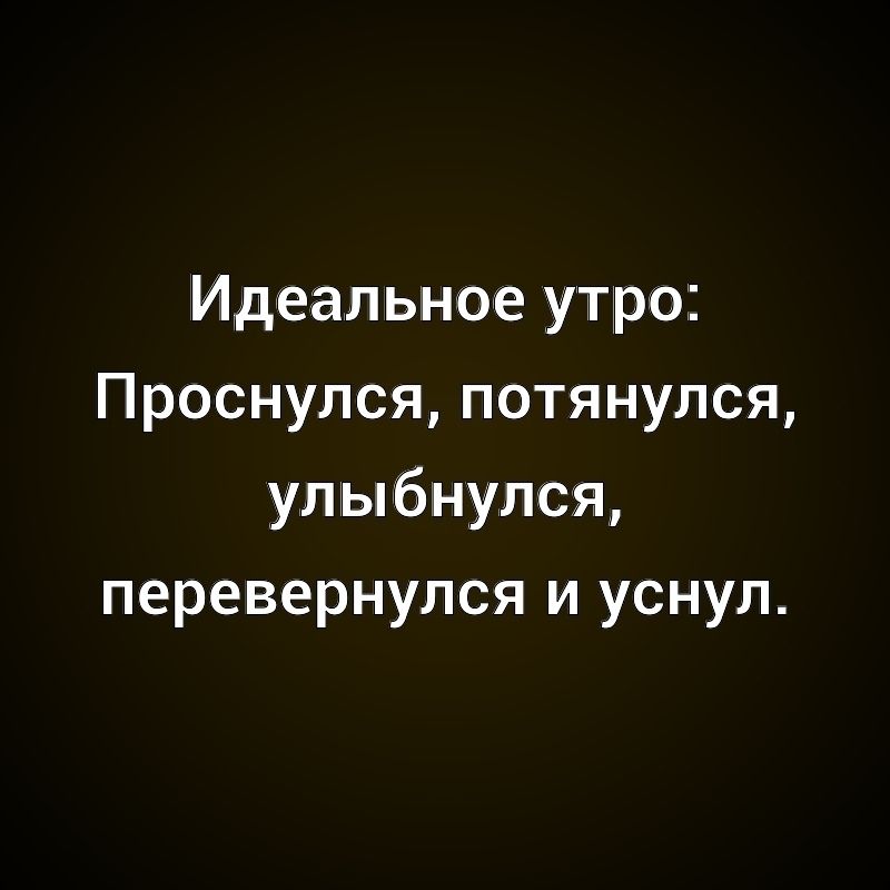 Идеальное утро: Проснулся, потянулся, улыбнулся, перевернулся и уснул.