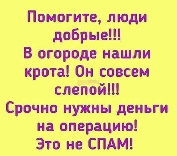 Помогите, люди добрые!!! В огороде нашли крота! Он совсем слепой!!! Срочно нужны деньги на операцию! Это не СПАМ!