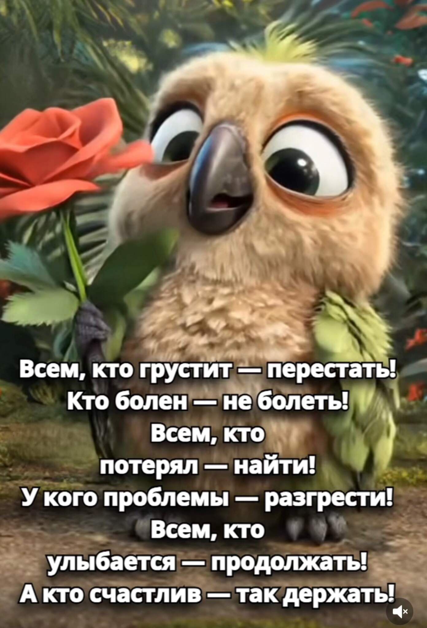 Всем, кто грустит — перестать! Кто болен — не болеть! Всем, кто потерял — найти! У кого проблемы — разгребсти! Всем, кто улыбается — продолжать! А кто счастлив — так держать!