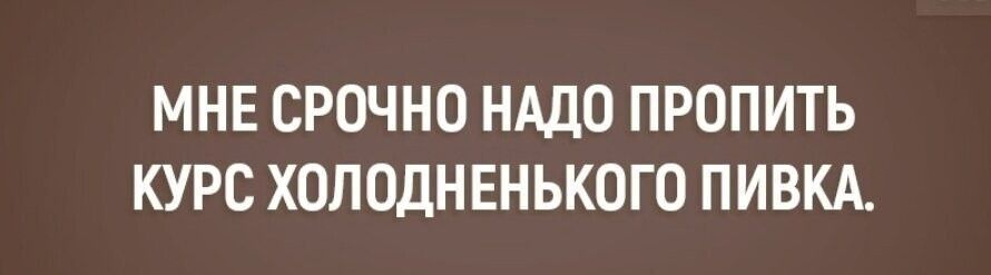 МНЕ СРОЧНО НАДО ПРОПИТЬ КУРС ХОЛОДНЕНЬКОГО ПИВКА.