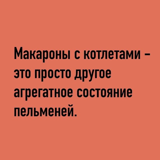 Макароны с котлетами – это просто другое агрегатное состояние пельменей.