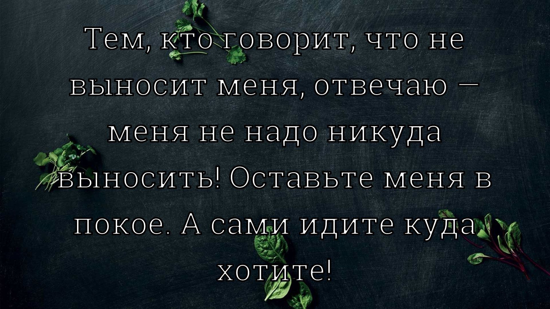 Тем, кто говорит, что не выносит меня, отвечаю — меня не надо никуда выносить! Оставьте меня в покое. А сами идите куда хотите!