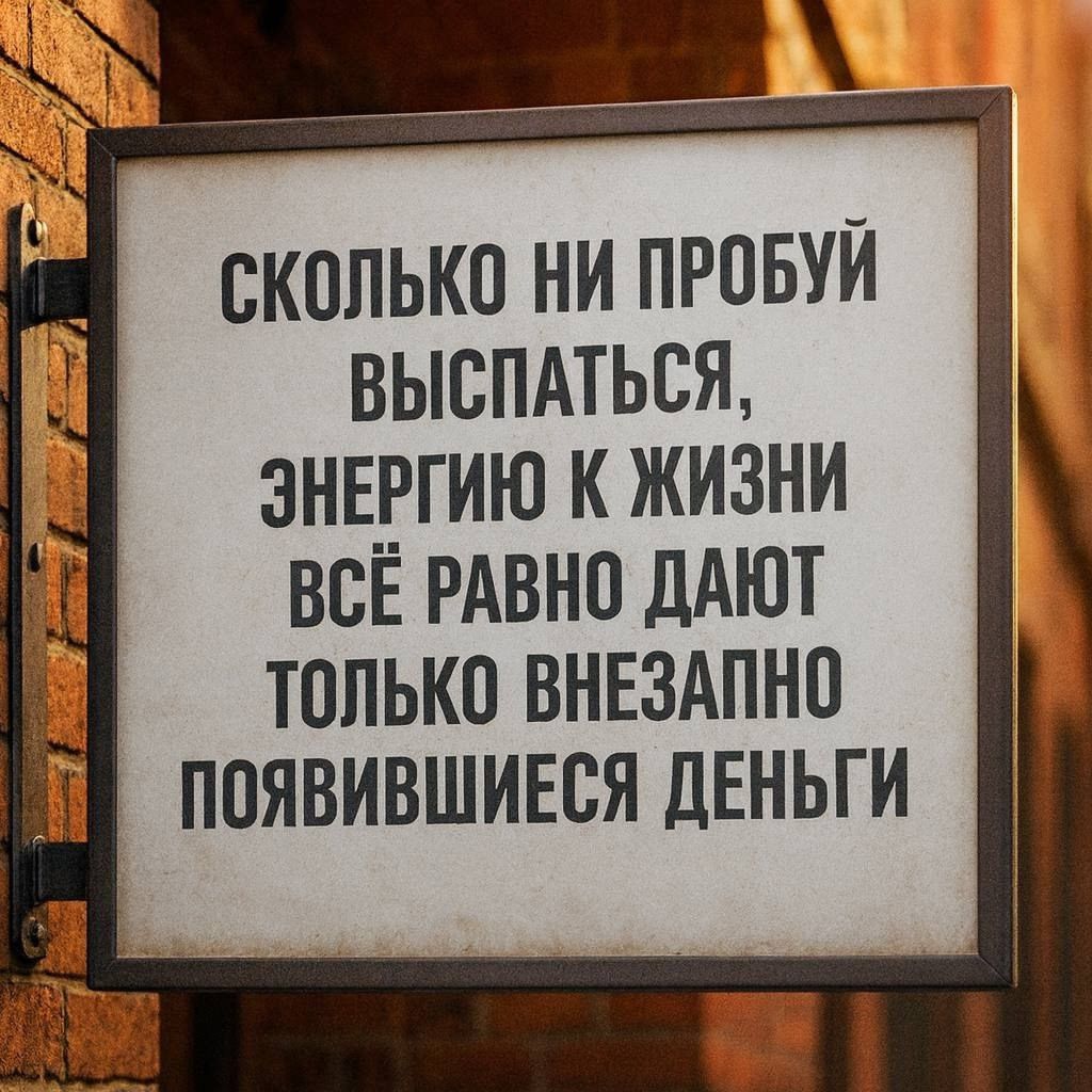 Сколько ни пробуй выспаться, энергию к жизни всё равно дают только внезапно появившиеся деньги