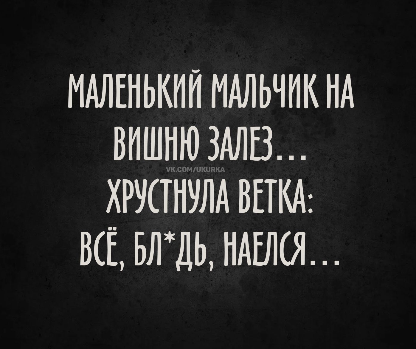 МАЛЕНЬКИЙ МАЛЬЧИК НА ВИШНУ ЗАЛЕЗ... ХРУСТНУЛА ВЕТКА: ВСЁ, БЛ*ДЬ, НАЕЛСЯ...