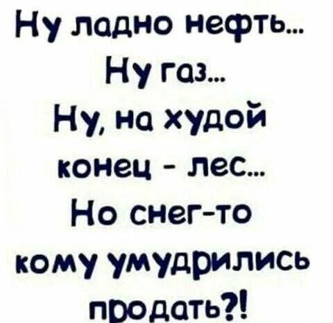 Ну ладно нефть... Ну газ... Ну, на худой конец - лес... Но снег-то кому умудрились продать?!