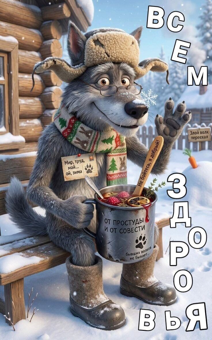 ВСЕМ ЗДОРОВО. ОТ ПРОСТУДЫ И ОТ СОВЕСТИ. Злой волк переехал. Мир, труд, май... зима.