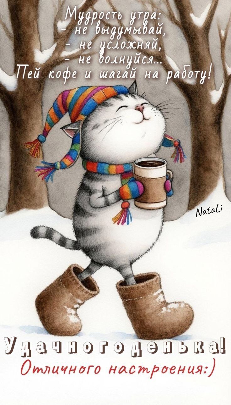 Мудрость утра: не выдумвай — не усложняй, не волнуйся... Пей кофе и шагай на работу! Удачного денёчка! Отличного настроения!)