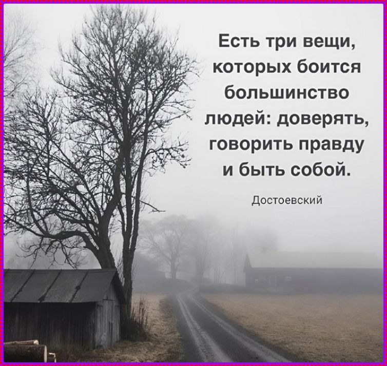 Есть три вещи, которых боится большинство людей: доверять, говорить правду и быть собой. Достоевский