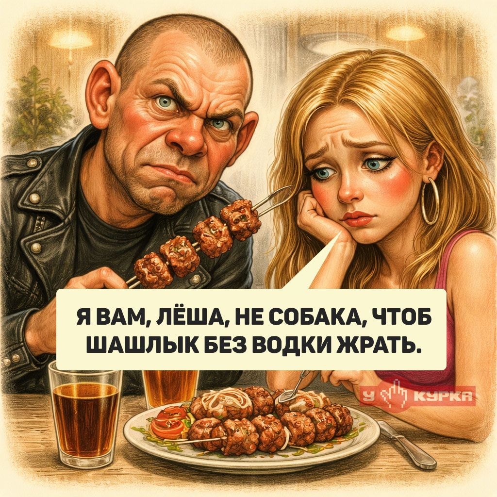 Я вам, Лёша, не собака, чтобы шашлык без водки жрать.