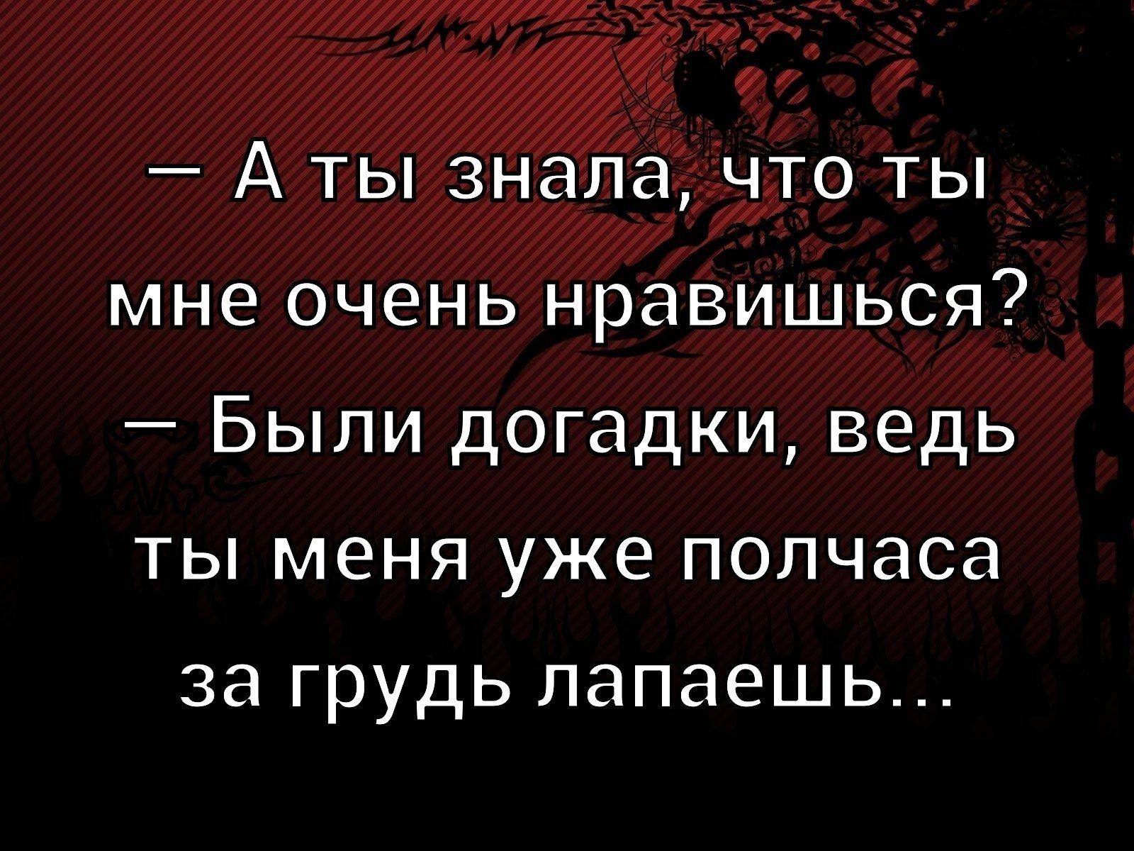 — А ты знала, что ты мне очень нравишься? — Были догадки, ведь ты меня уже полчаса за грудь лапаешь…