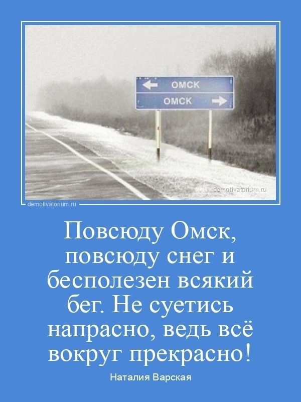 Повсюду Омск, повсюду снег и бесполезен всякий бег. Не суетись напрасно, ведь всё вокруг прекрасно! Наталия Варская