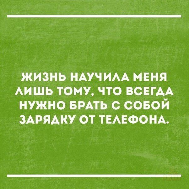 Жизнь научила меня лишь тому, что всегда нужно брать с собой зарядку от телефона.
