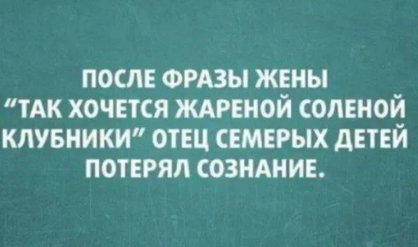 ПОСЛЕ ФРАЗЫ ЖЕНЫ 'ТАК ХОЧЕТСЯ ЖАРЕНОЙ СОЛЕНОЙ КЛУБНИКИ' ОТЕЦ СЕМЕРЫХ ДЕТЕЙ ПОТЕРЯЛ СОЗНАНИЕ.