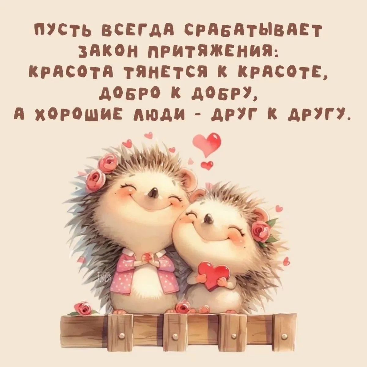 Пусть всегда срабатывает закон притяжения: красота тянется к красоте, добро к добру, а хорошие люди - друг к другу.