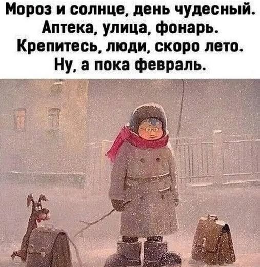 Мороз и солнце, день чудесный. Аптека, улица, фонарь. Крепитесь, люди, скоро лето. Ну, а пока февраль.