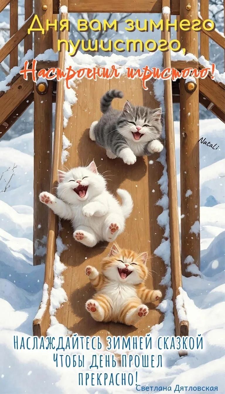 Дня вам зимнего пушистого
Наслаждайтесь зимней сказкой чтобы день прошёл прекрасно!
Светлана Дятловская