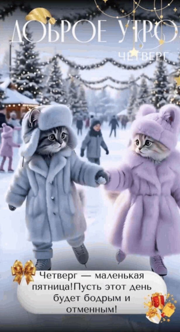 Доброе утро
Четверг — маленькая пятница! Пусть этот день будет бодрым и отменным!