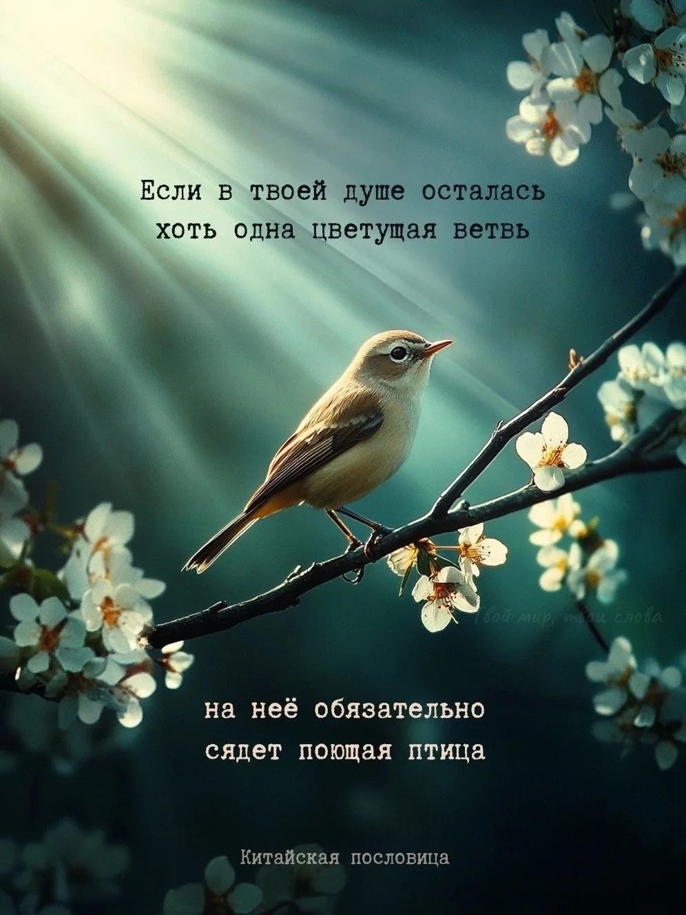 Если в твоей душе осталась хоть одна цветущая ветвь на неё обязательно садет поющая птица