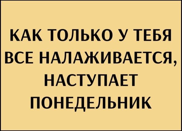 КАК ТОЛЬКО У ТЕБЯ ВСЕ НАЛАЖИВАЕТСЯ, НАСТУПАЕТ ПОНЕДЕЛЬНИК
