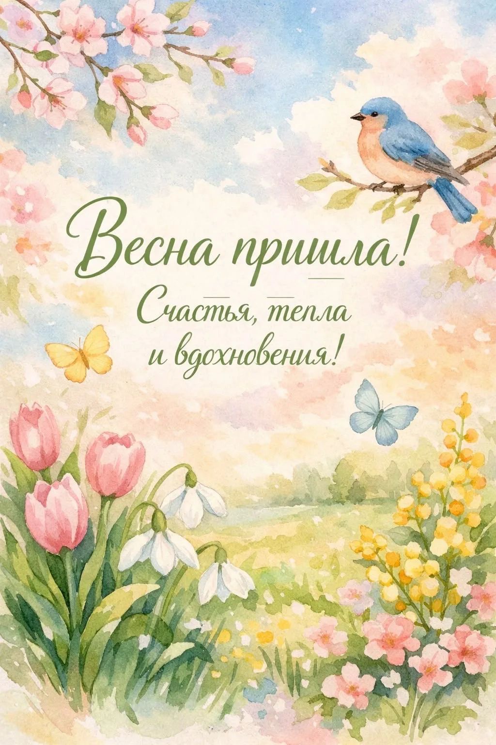 Весна пришла!\nСчастья, тепла и вдохновения!