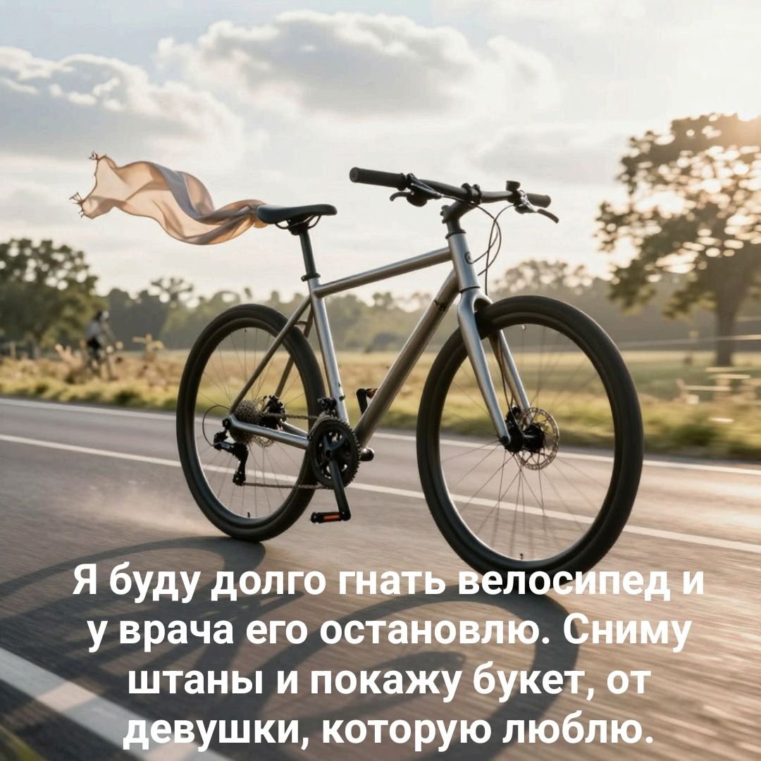 Я буду долго гнать велосипед и у врача его остановлю. Сниму штаны и покажу букет, от девушки, которую люблю.