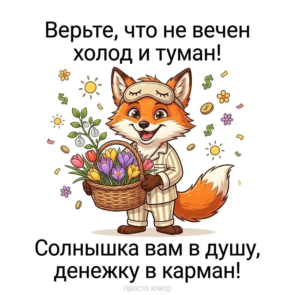 Верьте, что не вечен холод и туман! Солнышка вам в душу, денежку в карман! просто юмор