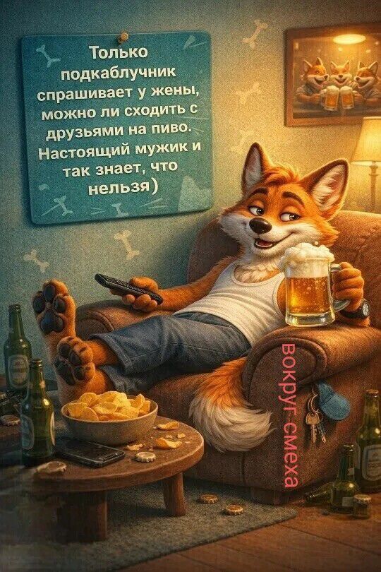 Только подкаблучник спрашивает у жены, можно ли сходить с друзьями на пиво. Настоящий мужик и так знает, что нельзя) Вокруг смеха