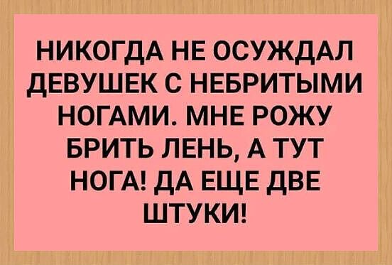 НИКОГДА НЕ ОСУЖДАЛ ДЕВУШЕК С НЕБРИТЫМИ НОГАМИ. МНЕ РОЖУ БРИТЬ ЛЕНЬ, А ТУТ НОГА! ДА ЕЩЕ ДВЕ ШТУКИ!