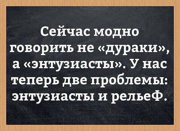 Сейчас модно говорить не «дураки», а «энтузиасты». У нас теперь две проблемы: энтузиасты и рельеф.