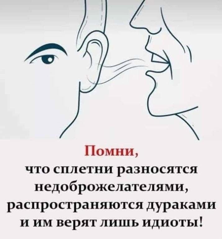 Помни что сплетни разносятся недоброжелателями распространяются дураками и им верят лишь идиоты