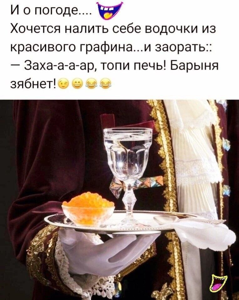 И о погоде.... 😄 Хотелось налить себе водочки из красивого графина...и заорать:: — Заха-а-а-ar, топи печь! Барыня зябнет! 😌😃😂