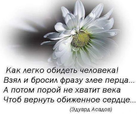 Как легко обидеть Человека Взял и бросил фразу злее перца А потом порой не хватит века Чтоб вернуть обиженное сердце Эдуард Асадов