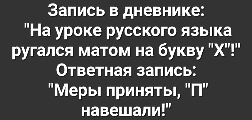 Запись в дневнике На уроке русского языка ругался матом на букву Х Ответная запись Меры приняты П навешали