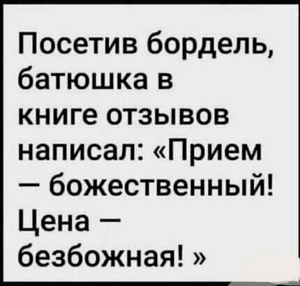 Посетив бордель батюшка в книге отзывов написал Прием божественный Цена безбожная