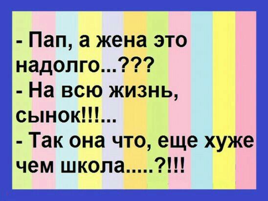 Пап а жена это надолго На всю жизнь сынок Так она что еще хуже чем школа